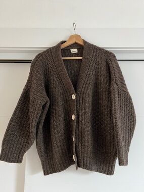 Babaa Oak Brown Ribbed Button Cardigan